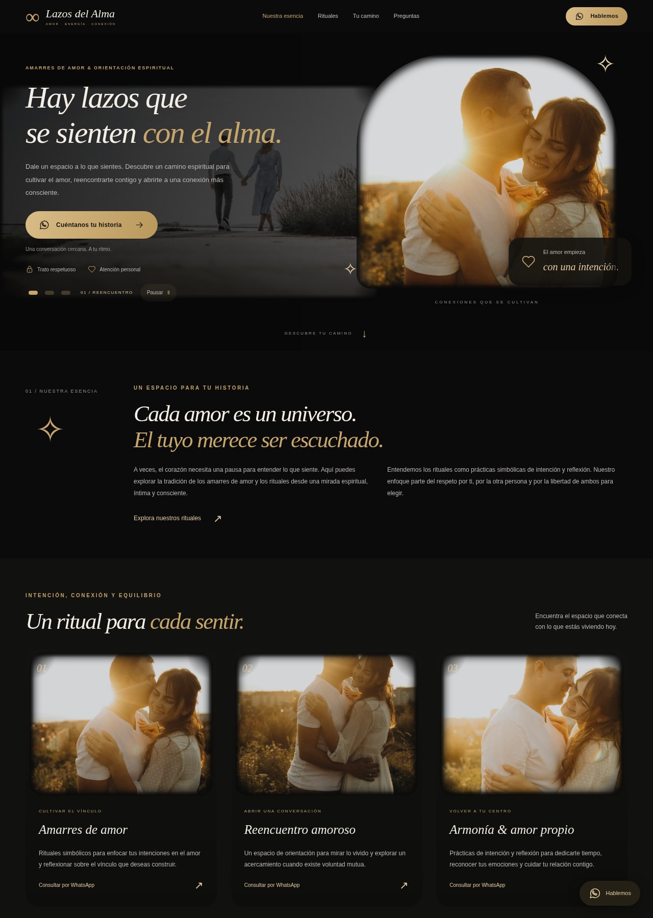 Captura real de la página Endulzamientos y Amarres
