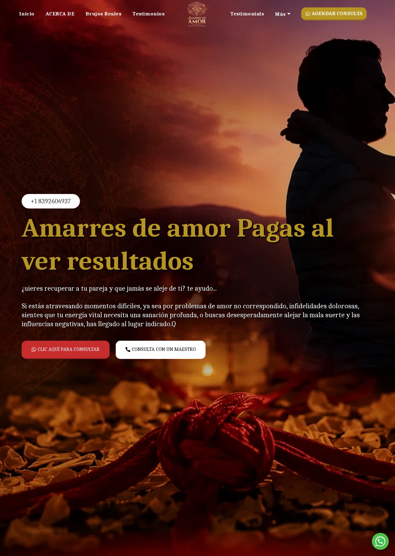 Captura real de la página Amarres de Amor