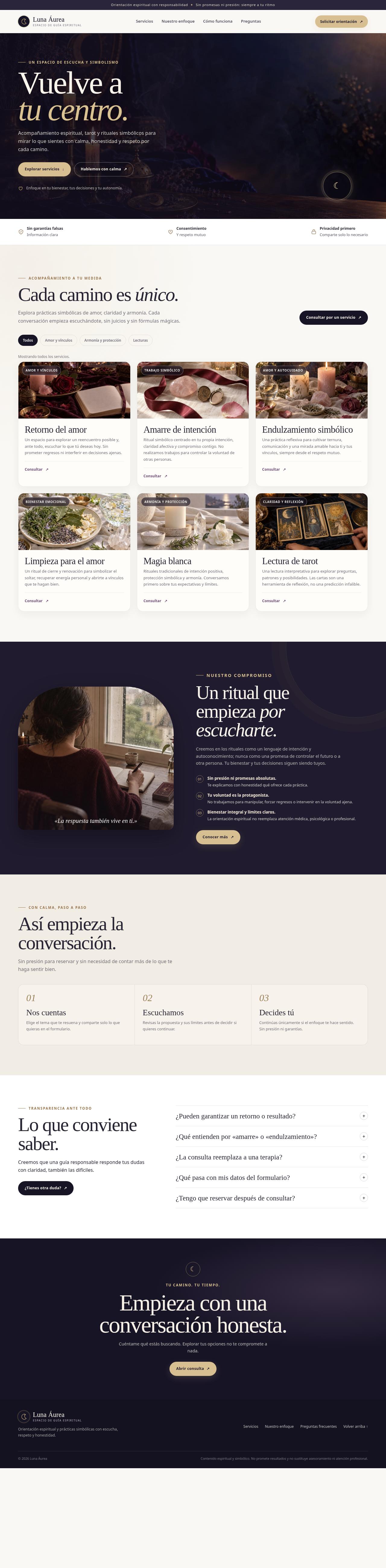 Captura real de la página Luna Áurea